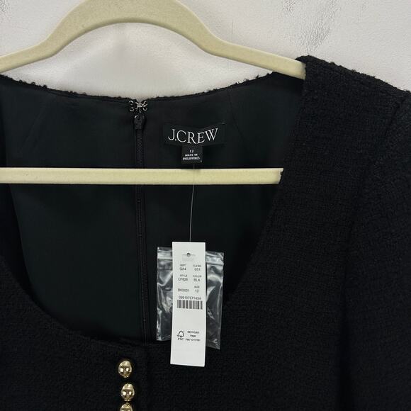 J.Crew Sophia Scoopneck Dress Tweed Classic Preppy Cocktail Wool Black US 12 NWT - Picture 6 of 10